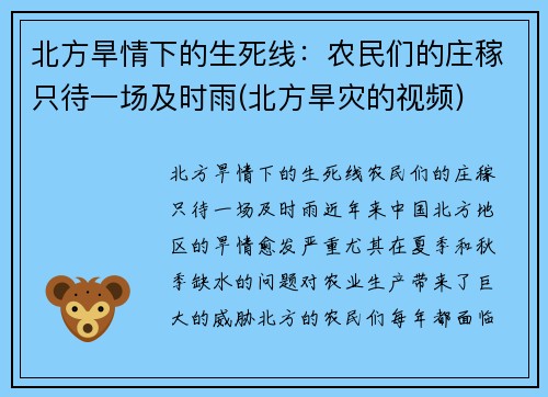 北方旱情下的生死线：农民们的庄稼只待一场及时雨(北方旱灾的视频)