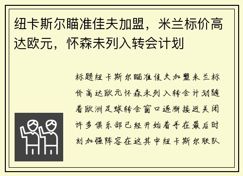 纽卡斯尔瞄准佳夫加盟，米兰标价高达欧元，怀森未列入转会计划